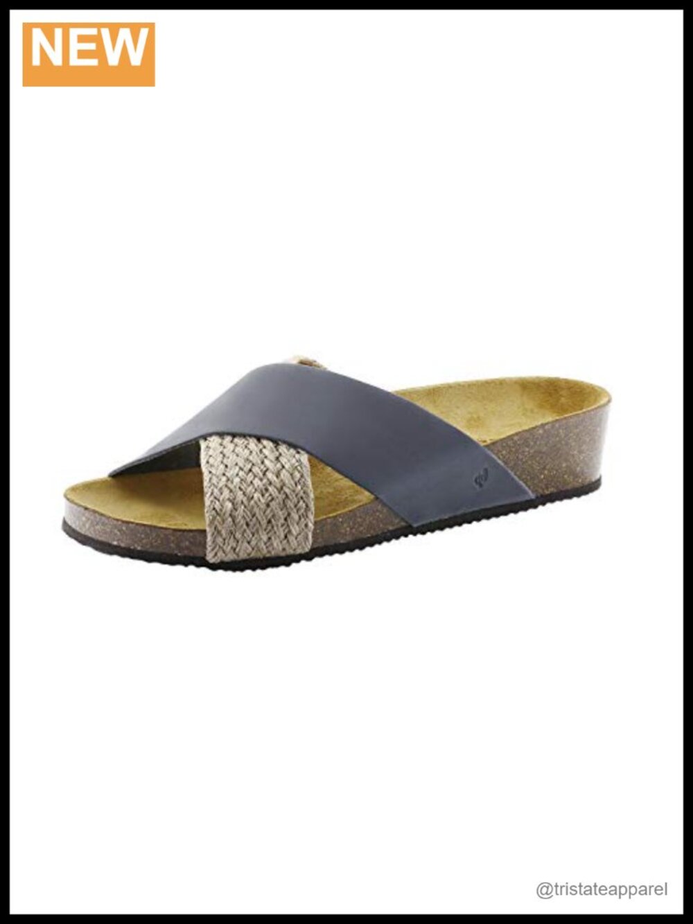 Leather Jute Criss-Cross Slide Sandals Cork Infused Midsole Slip On
